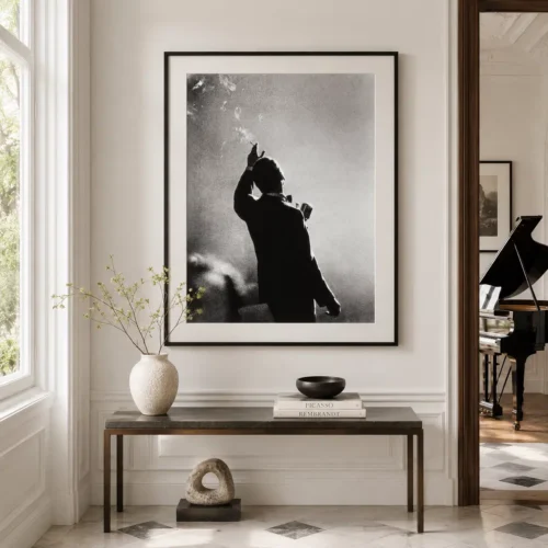 Frank Sinatra Stage Silhouette Poster, Microphone Performance Print