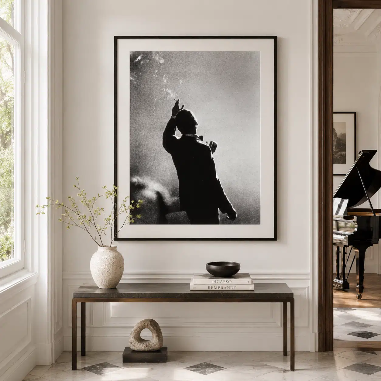 Frank Sinatra black and white poster showing the backlit figure.