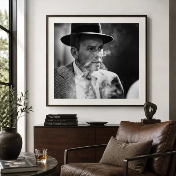 Frank Sinatra Smoking Fedora Poster, Noir Portrait Print