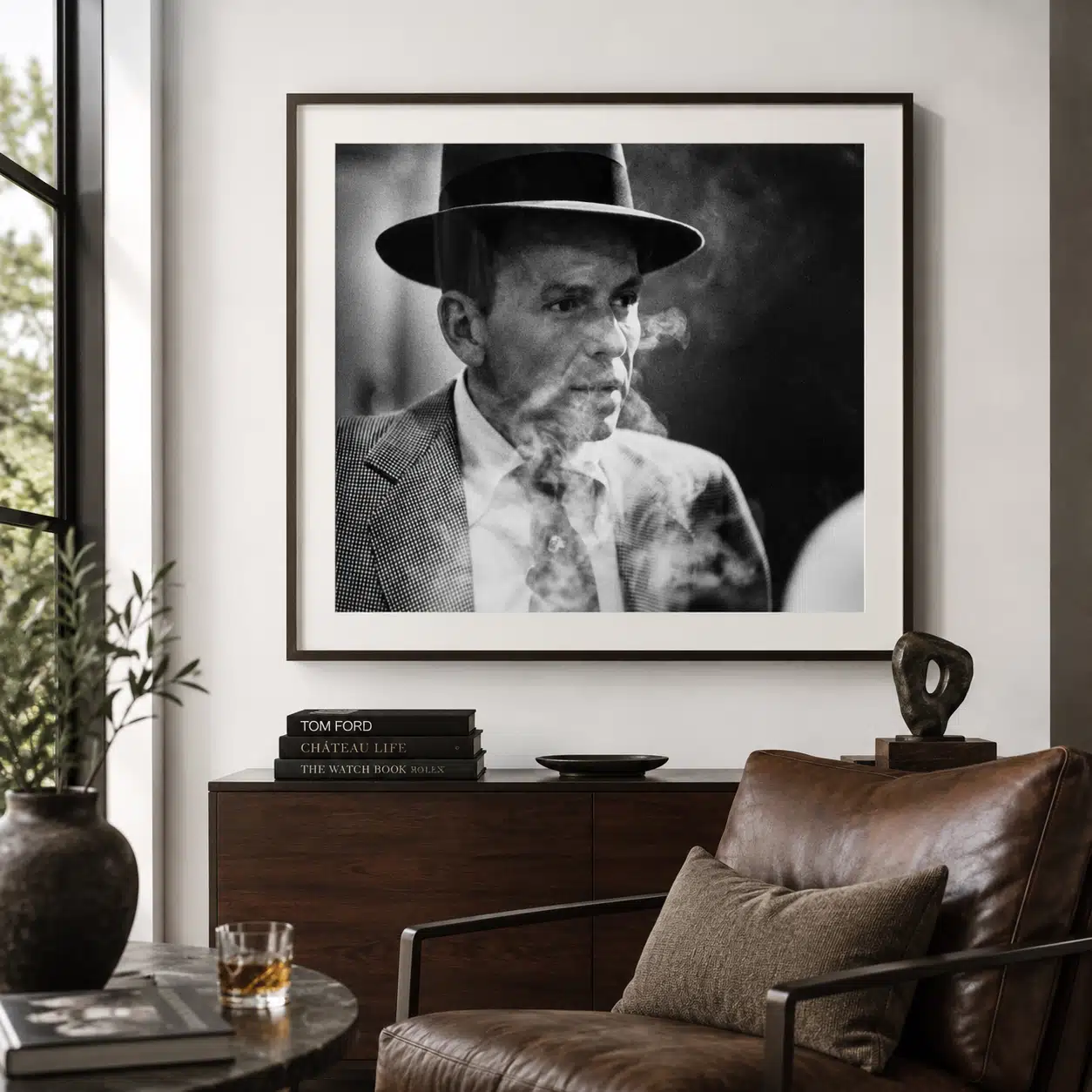 Frank Sinatra black and white poster showing the low light.
