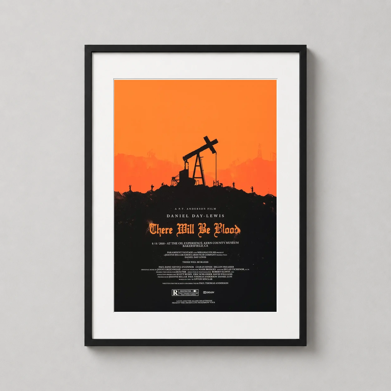 There Will Be Blood Olly — stark orange and black minimalist illustration of a California oil
