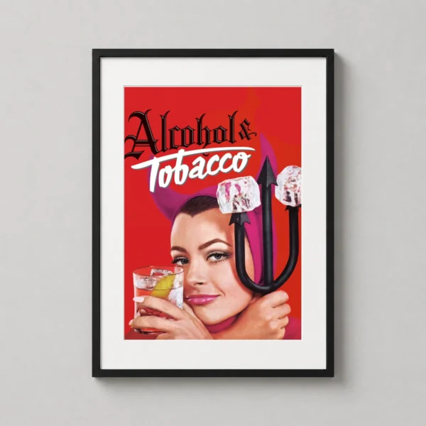 Alcohol and Tobacco Retro Devil Woman Advertising Bar Wall Art Print