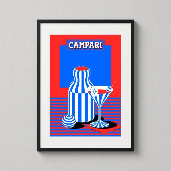 Campari Optical Illusion Abstract Art Print, Bold Red and Blue