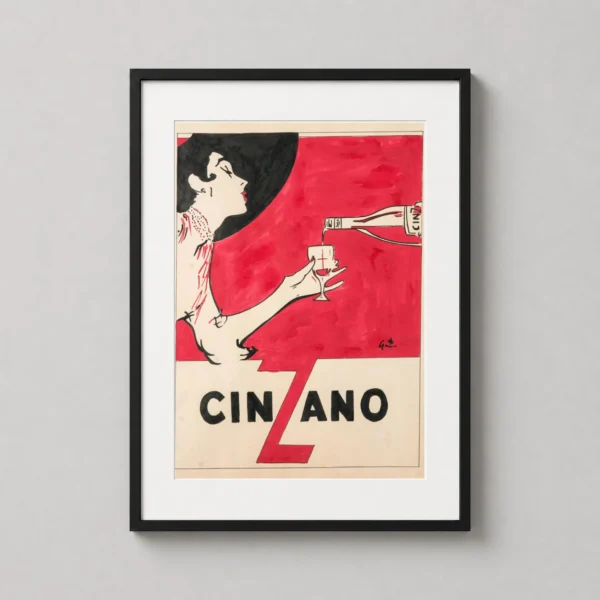 Cinzano Red and Black Advertising Poster, Elegant Woman Art Print