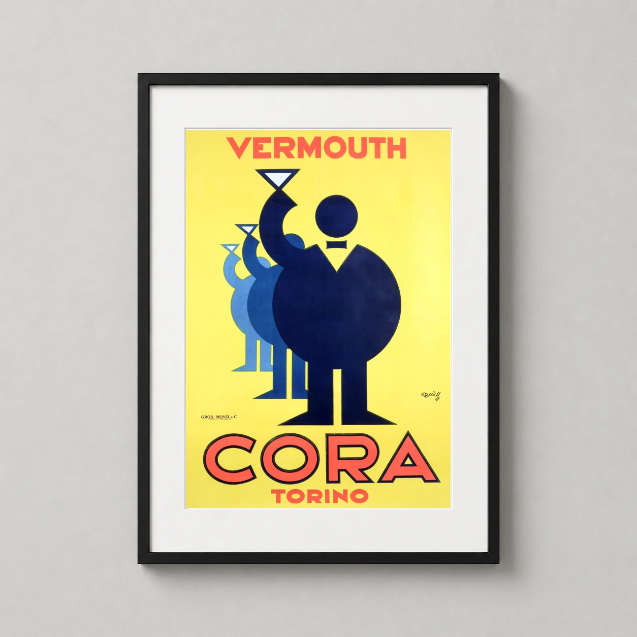 Cora Torino Vermouth Deco Advertising — vibrant yellow Art Deco advertisement for Cora Torino Vermouth