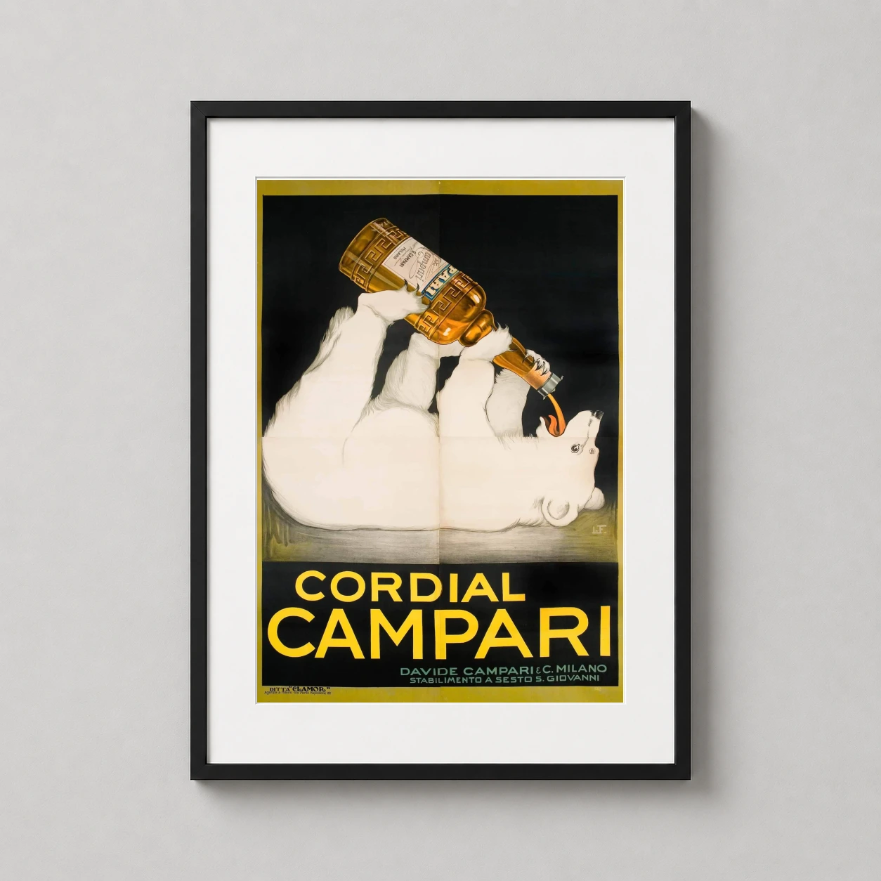 Cordial Campari Polar Bear Leonetto Cappiello — playful Art Deco illustration featuring a large white polar bear lying