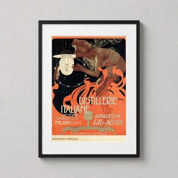 Distillerie Italiane Vintage Art Nouveau Poster, Italian Decor