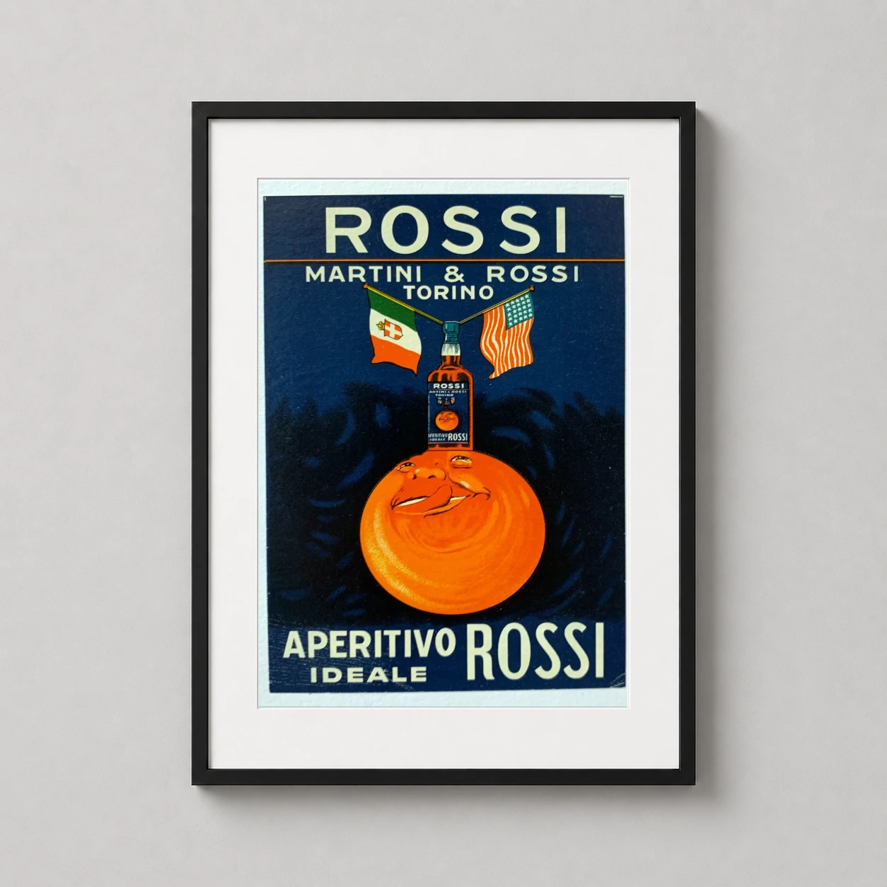 Martini Rossi Aperitivo Torino — vibrant vintage Italian advertisement featuring a playful orange