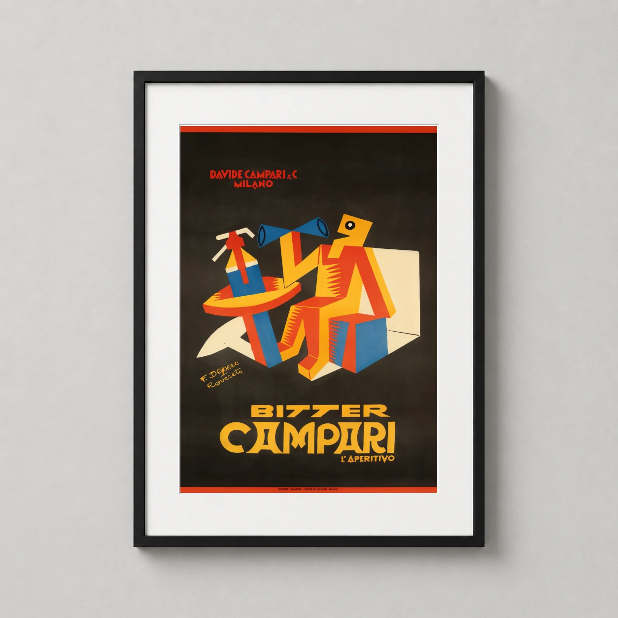Fortunato Depero Bitter Campari — this 1927 Fortunato Depero masterpiece features a geometric orange