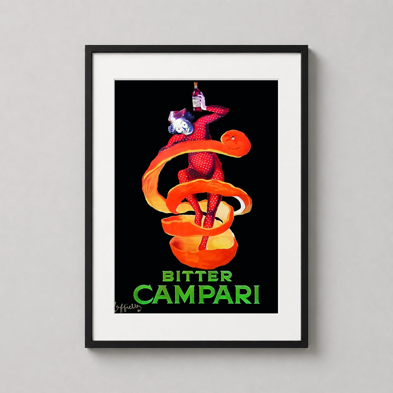 Bitter Campari Vintage — featuring the iconic red polka-dot clown wrapped in a giant orange