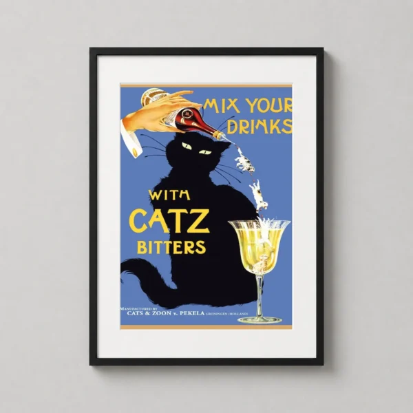 Catz Bitters Vintage Dutch Art Deco Black Cat Art Print