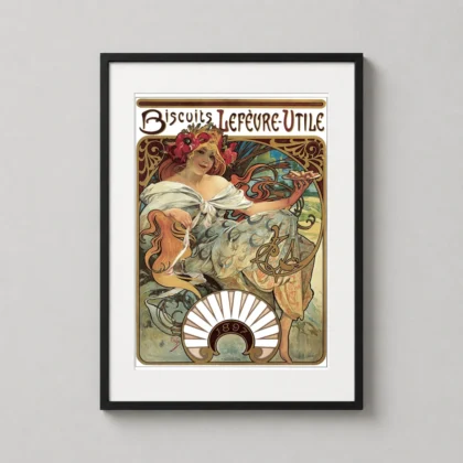 Alphonse Mucha Biscuits Lefevre Utile Art Nouveau Poster Art Nouveau decorative artwork for wall decor