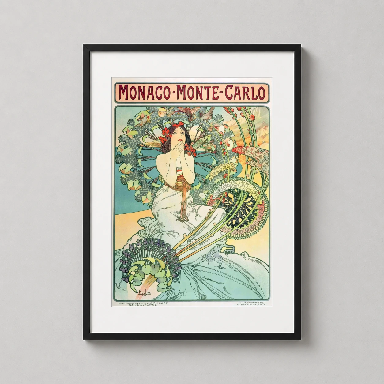 Alphonse Mucha Monaco Monte — alphonse Mucha's 1897 Monaco Monte-Carlo lithograph featuring a seated