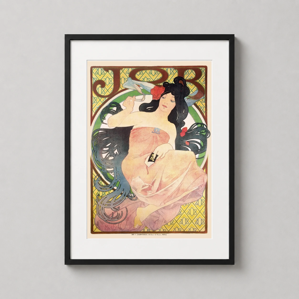 Alphonse Mucha Job Cigarette — elegant Art Nouveau advertisement by Alphonse Mucha featuring a woman