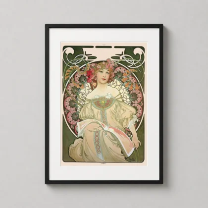 Alphonse Mucha’s Rêverie (Reverie) Art Nouveau Poster (1897) | Classic Fine Art Print framed wall art mockup
