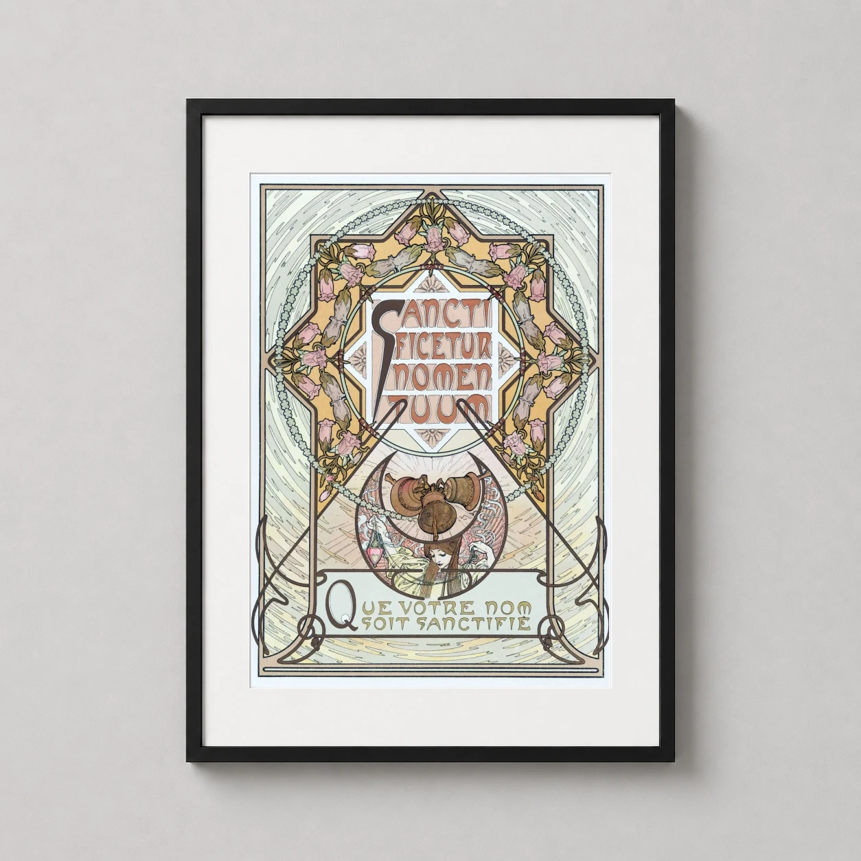 Alphonse Mucha le Pater — ornate Art Nouveau print by Alphonse Mucha featuring the Latin phrase