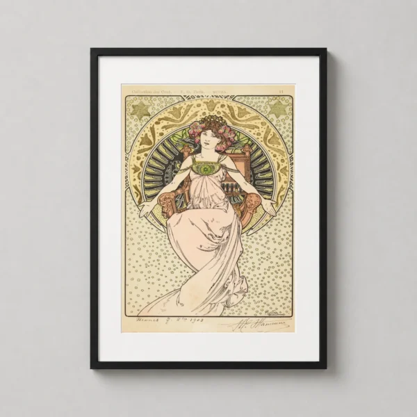 Alphonse Mucha Woman in Pink Gown Art Nouveau Art Print