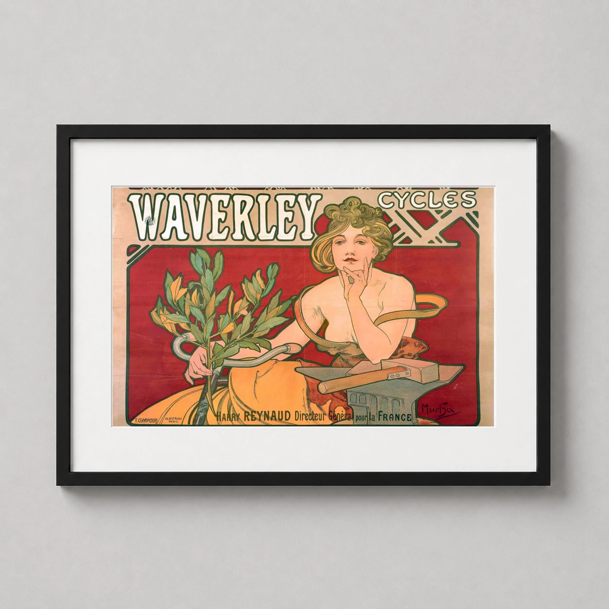 Alphonse Mucha Waverley Cycles — this 1898 Art Nouveau advertisement by Alphonse Mucha features a woman