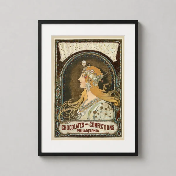 Art Nouveau Jeweled Woman Profile Mosaic, Vintage Art Print