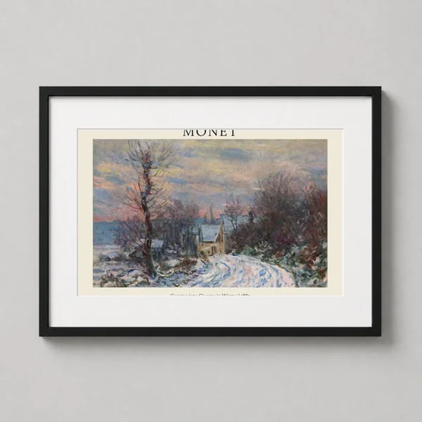 Claude Monet Coming into Giverny in Winter 1885 Snowy Art Print