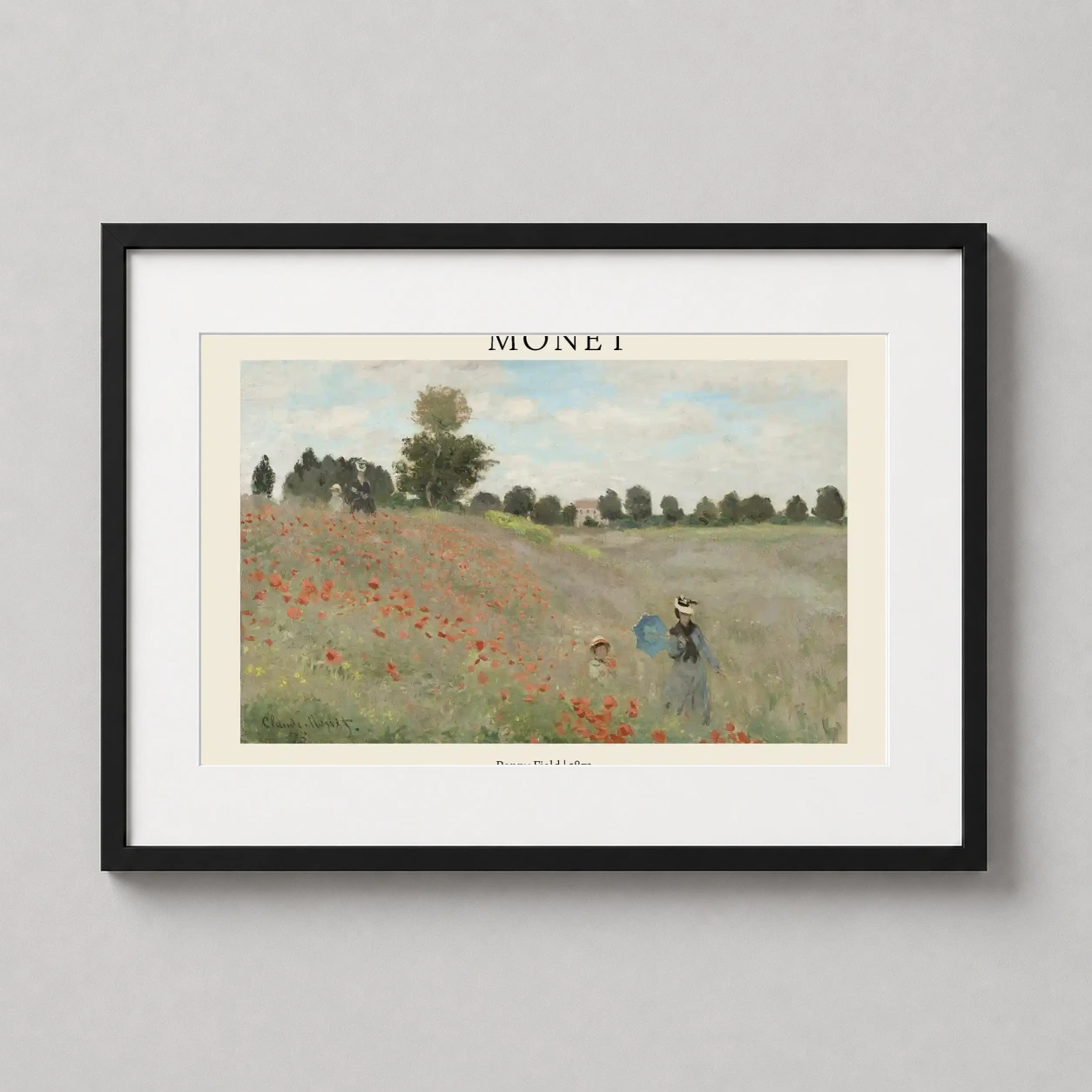 Claude Monet Poppy Field — vibrant Impressionist scene featuring red poppies scattered across a