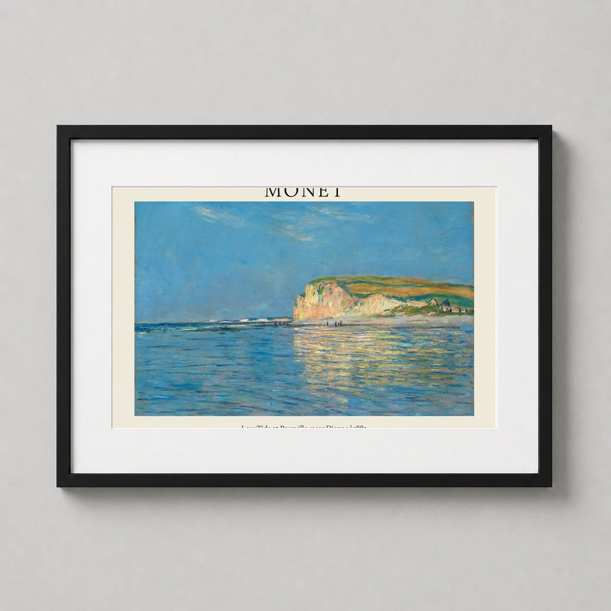 Monet Low Tide Pourville — serene 1882 Impressionist seascape by Claude Monet featuring the chalk