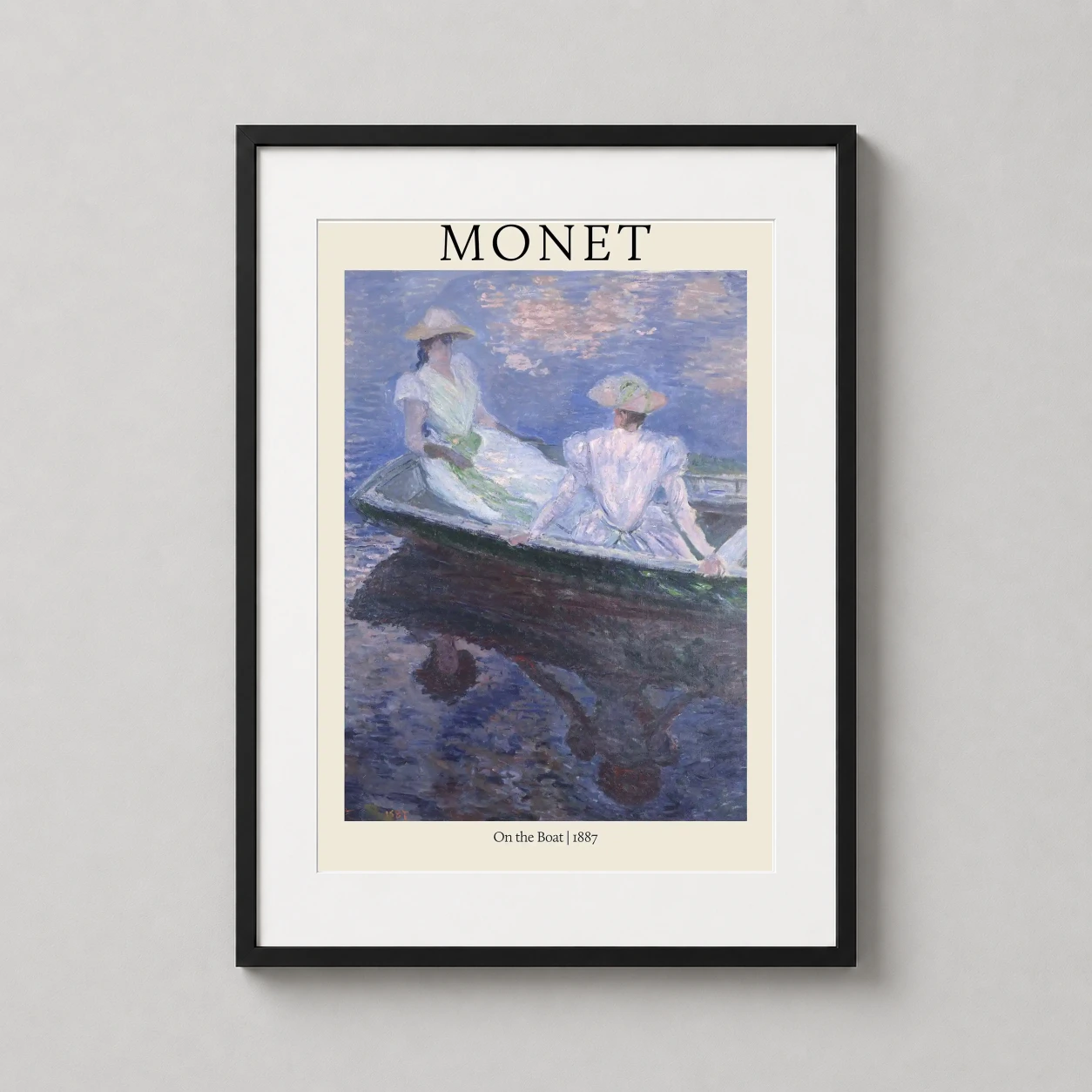 Claude Monet Boat 1887 — this 1887 Impressionist art print features two women in light summer