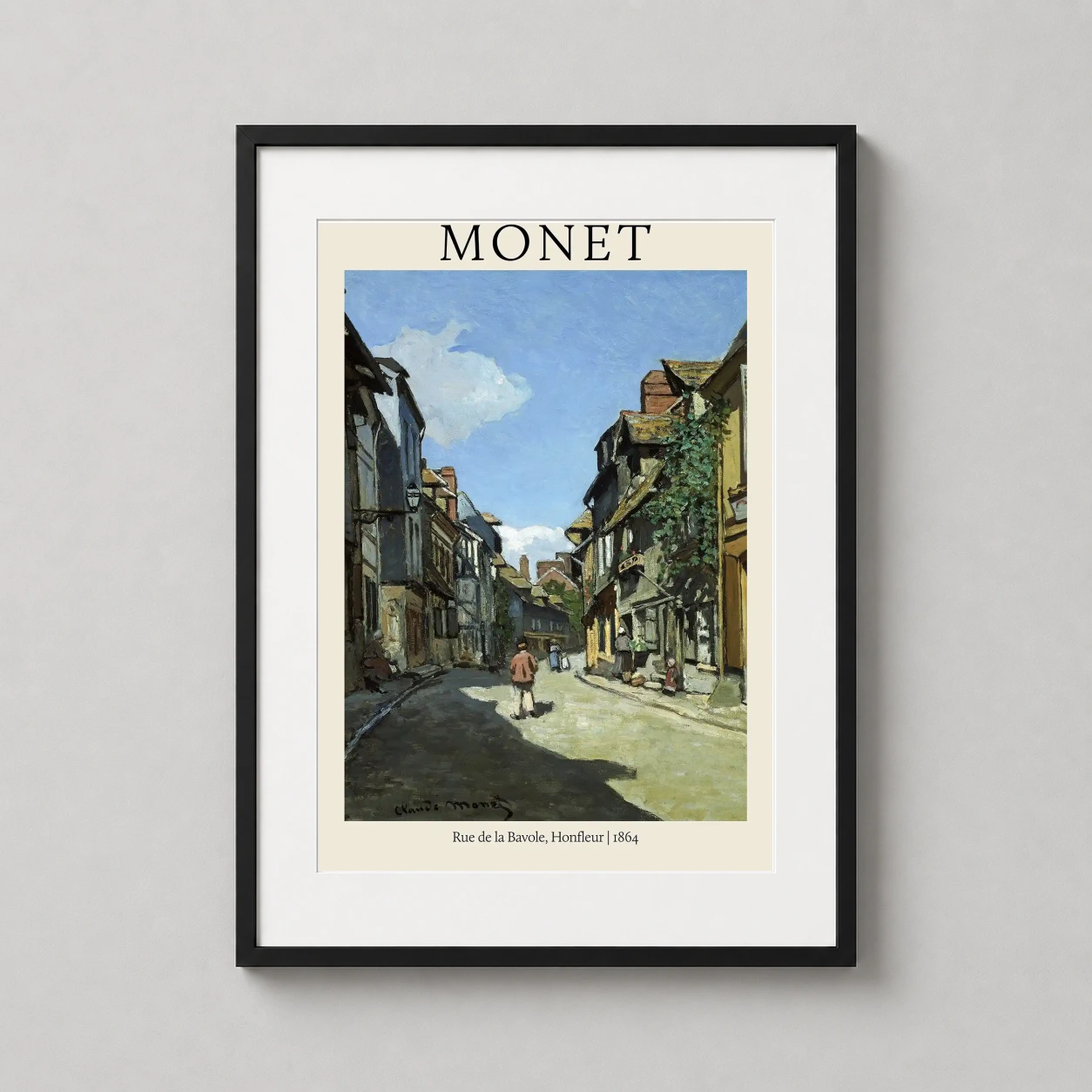 Claude Monet Rue de — sun-drenched street in Honfleur featuring rustic French architecture