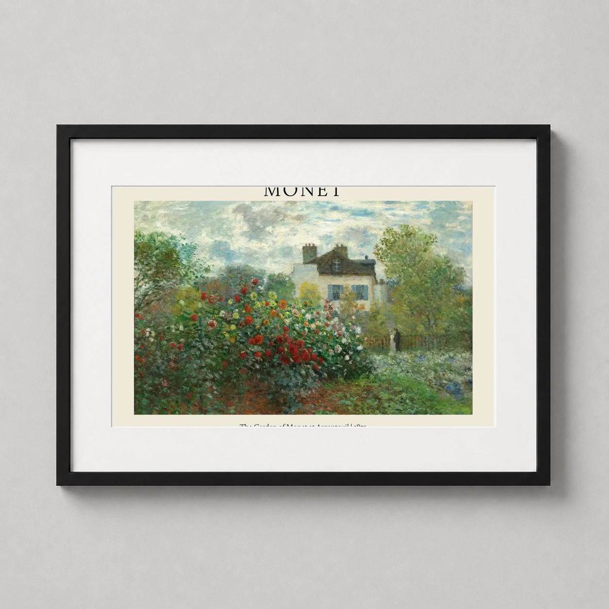 Claude Monet Garden Argenteuil — vibrant red and orange dahlias bloom in the foreground of Claude