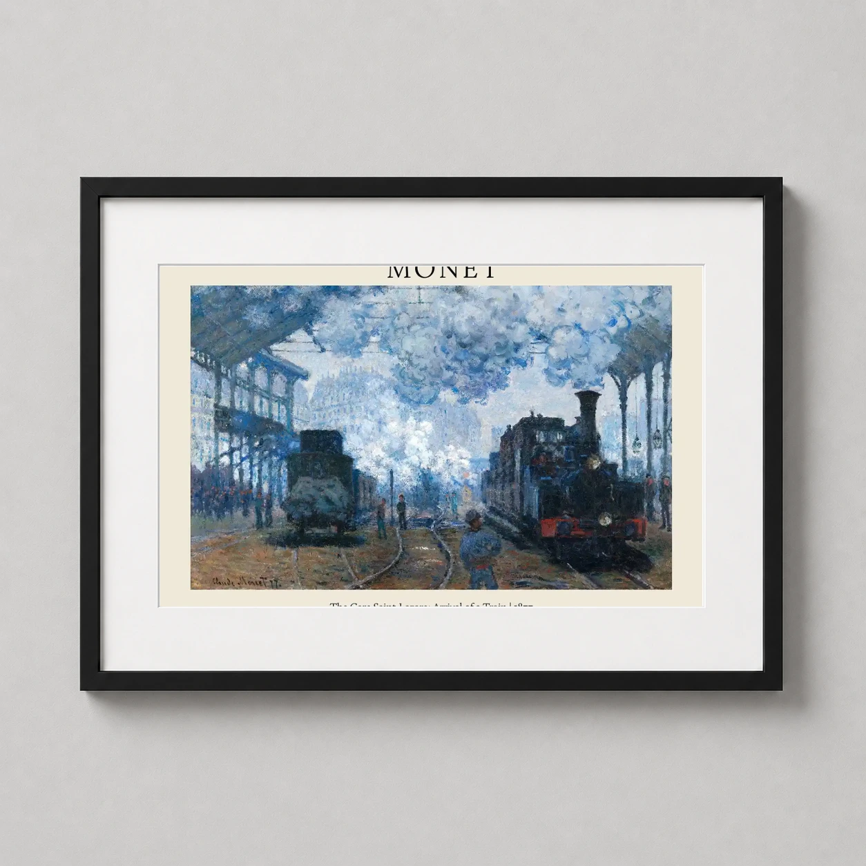 Gare Saint Lazare Arrival — impressionist masterpiece by Claude Monet featuring a steam locomotive