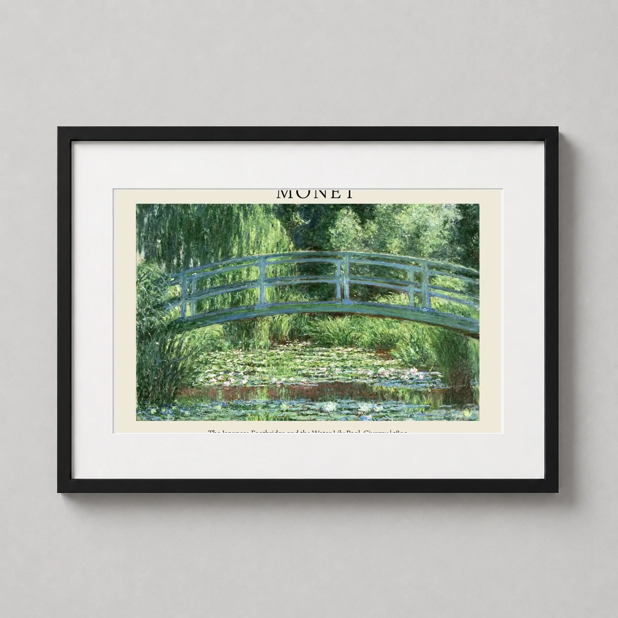 Claude Monet Japanese Footbridge — impressionist masterpiece featuring a green wooden bridge over a pond