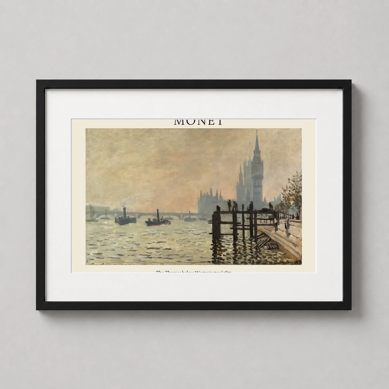 Claude Monet Thames Below — claude Monet captures the misty London atmosphere in 1871, featuring