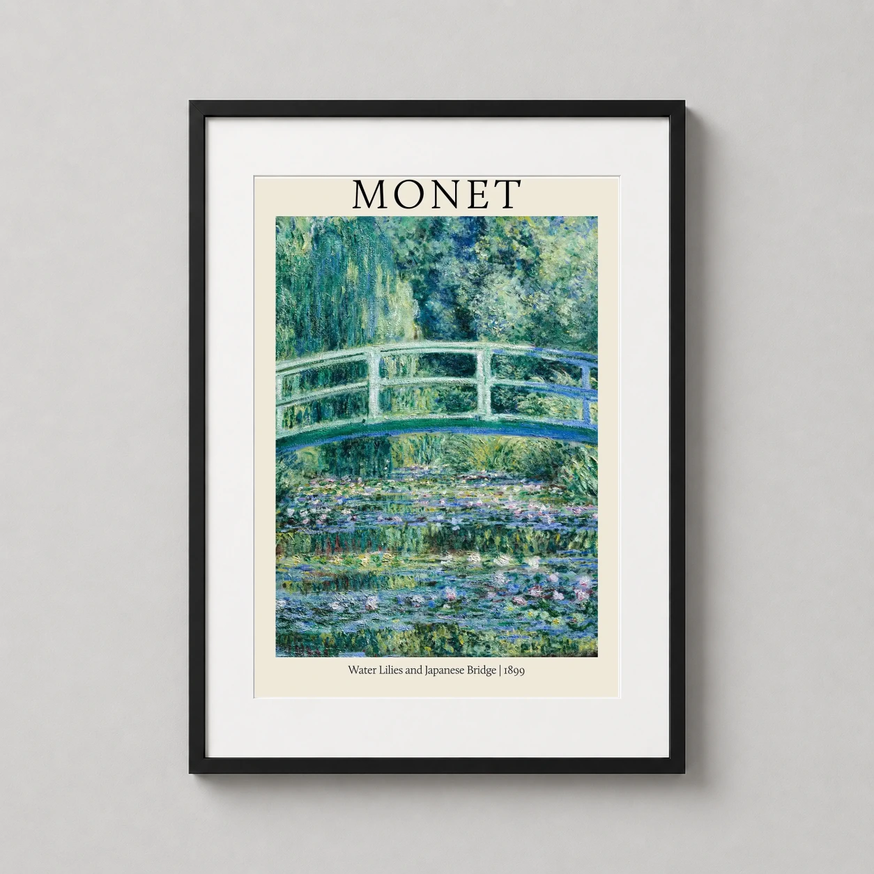 Claude Monet Japanese Bridge — lush Impressionist scene featuring the iconic green footbridge arching
