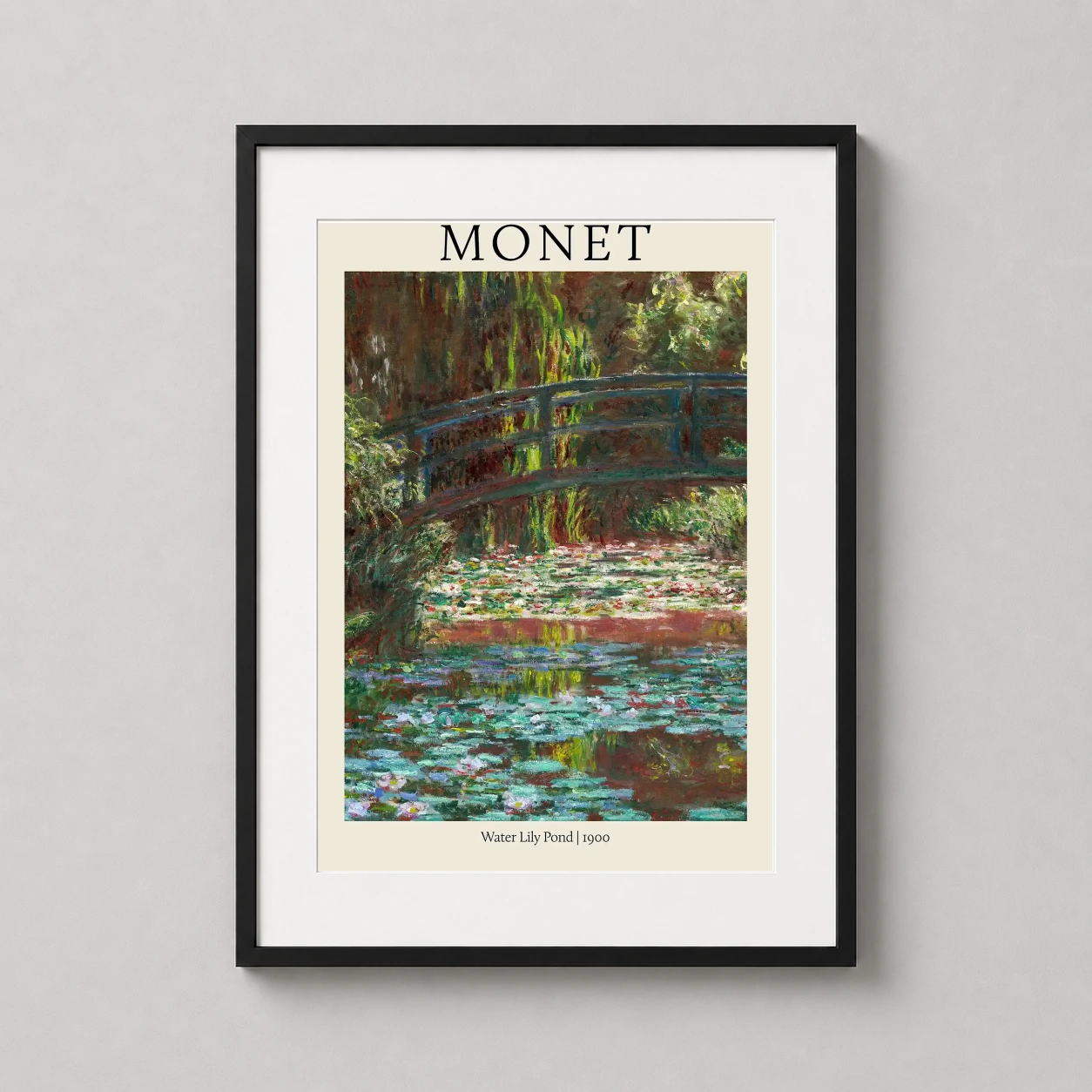 Monet Water Lily Pond — lush Impressionist scene featuring the iconic green Japanese bridge