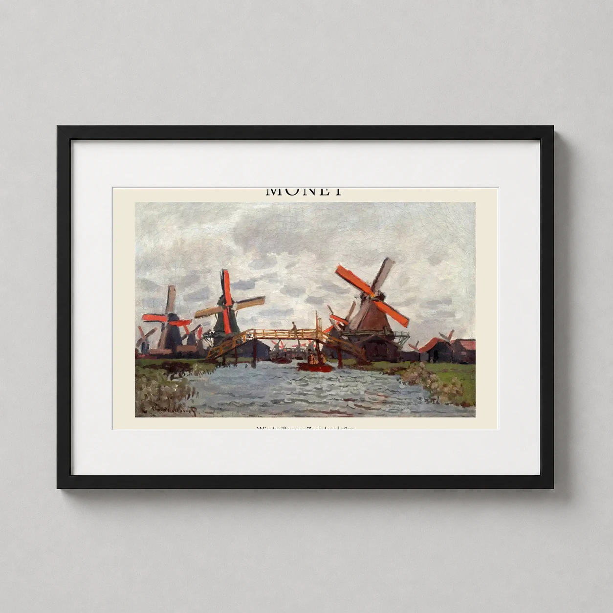 Claude Monet Windmills Near — impressionist scene featuring historic Dutch windmills along the water