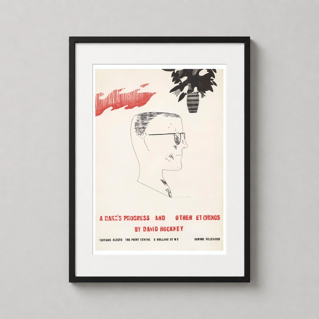 David Hockney — this David Hockney exhibition print features a minimalist profile line