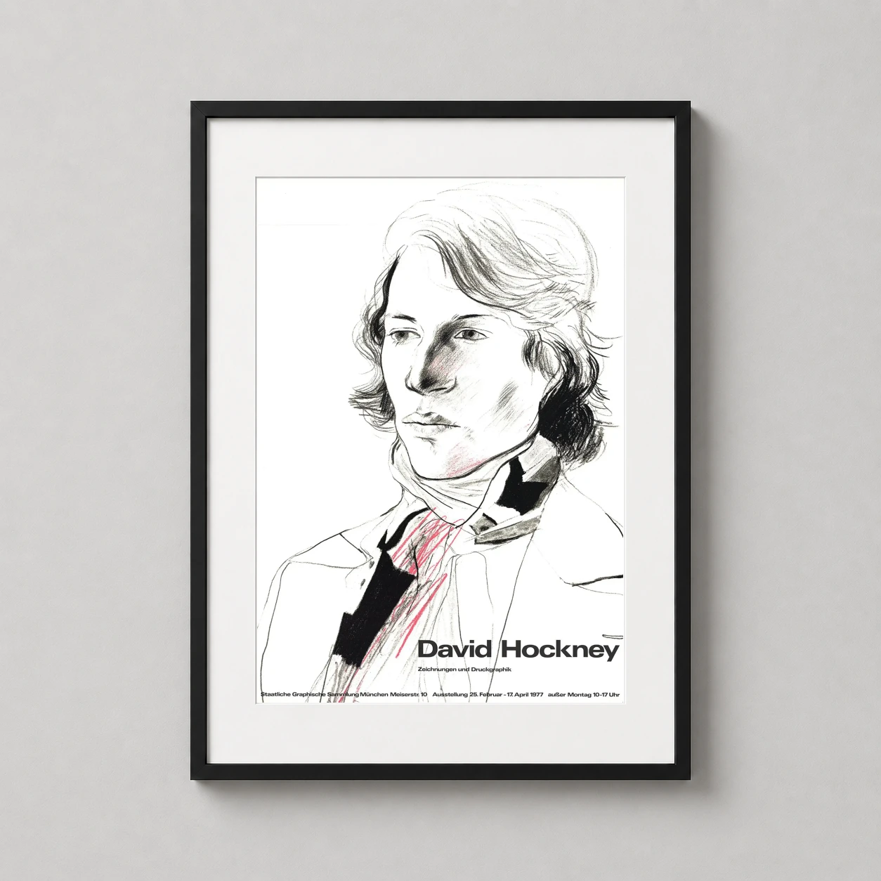 David Hockney Munich — minimal charcoal and crayon portrait drawing of a young man from the