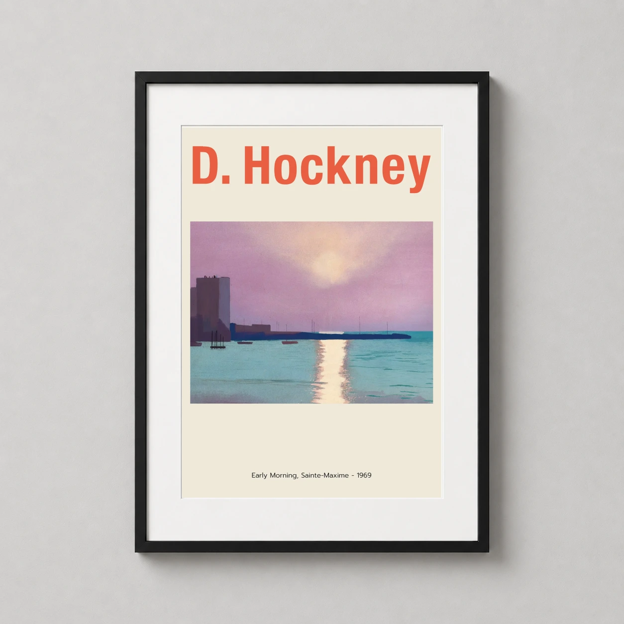 David Hockney Early Morning — serene David Hockney art print of Sainte-Maxime at dawn, featuring a