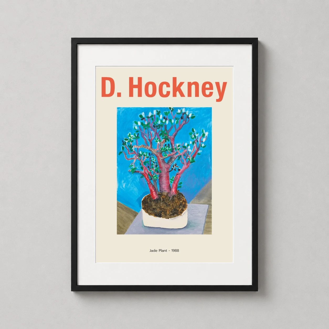 David Hockney Jade Plant — vibrant 1988 David Hockney art print featuring a potted jade plant with