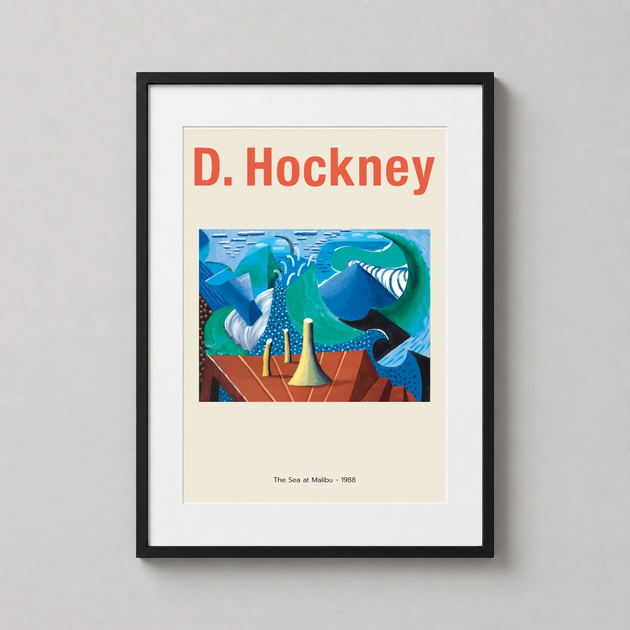 David Hockney Sea Malibu — vibrant abstract interpretation of the Pacific coast featuring teal