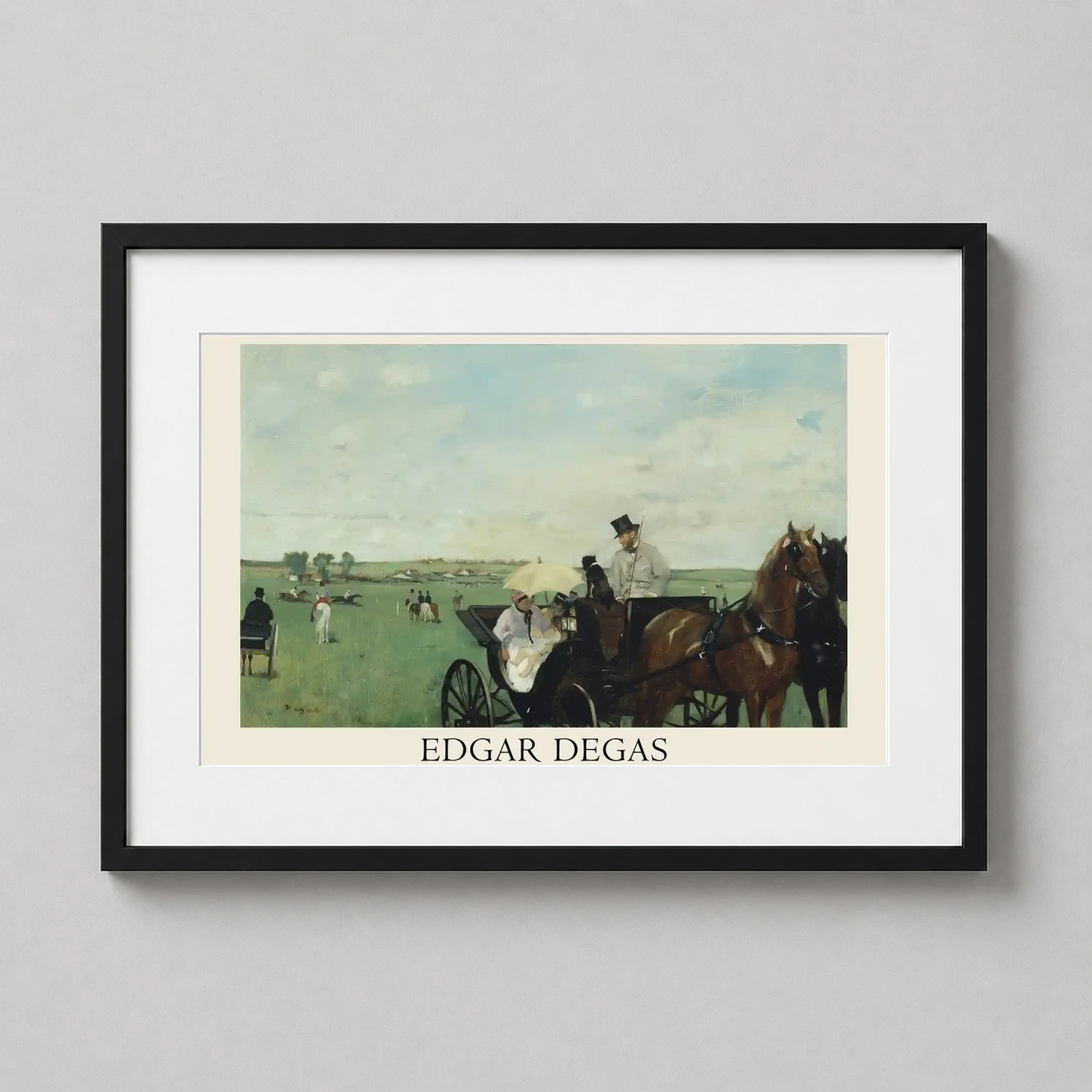 Races Countryside Edgar Degas — impressionist painting of a family in a carriage at the racecourse