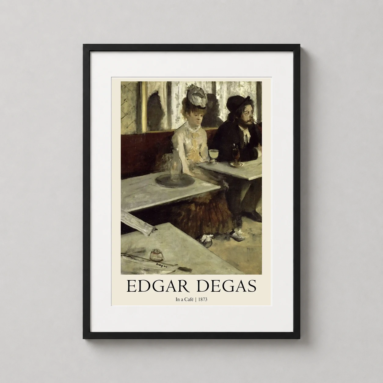 Edgar Degas Café L'absinthe — impressionist oil painting by Edgar Degas featuring two somber figures
