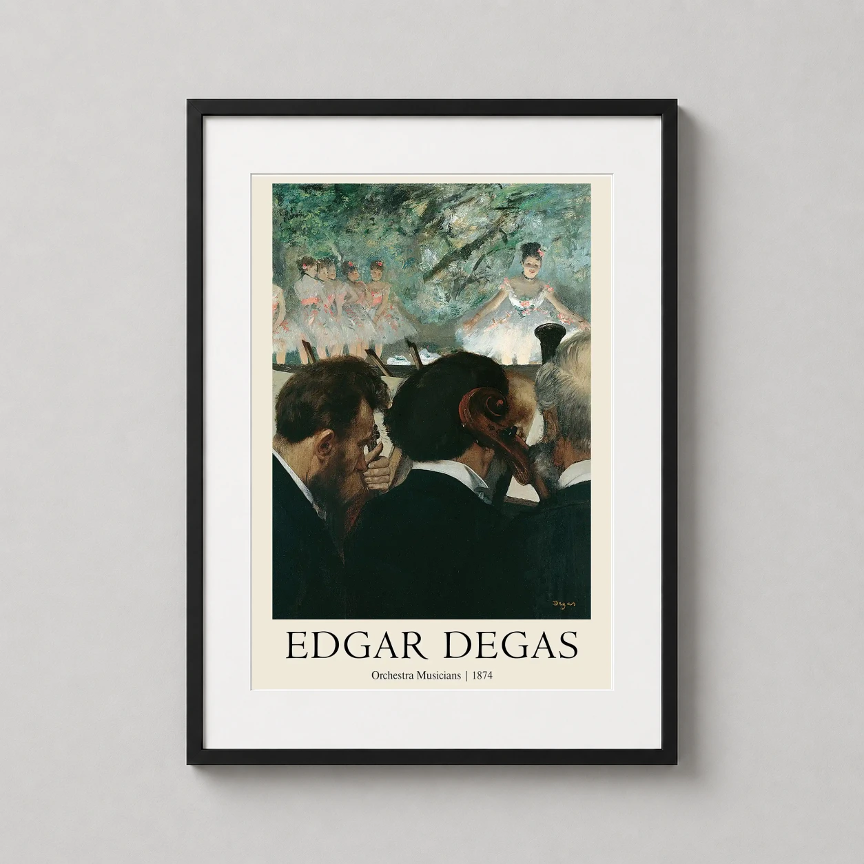 Edgar Degas Orchestra Musicians — this 1874 Degas masterpiece depicts the dark silhouettes of orchestra