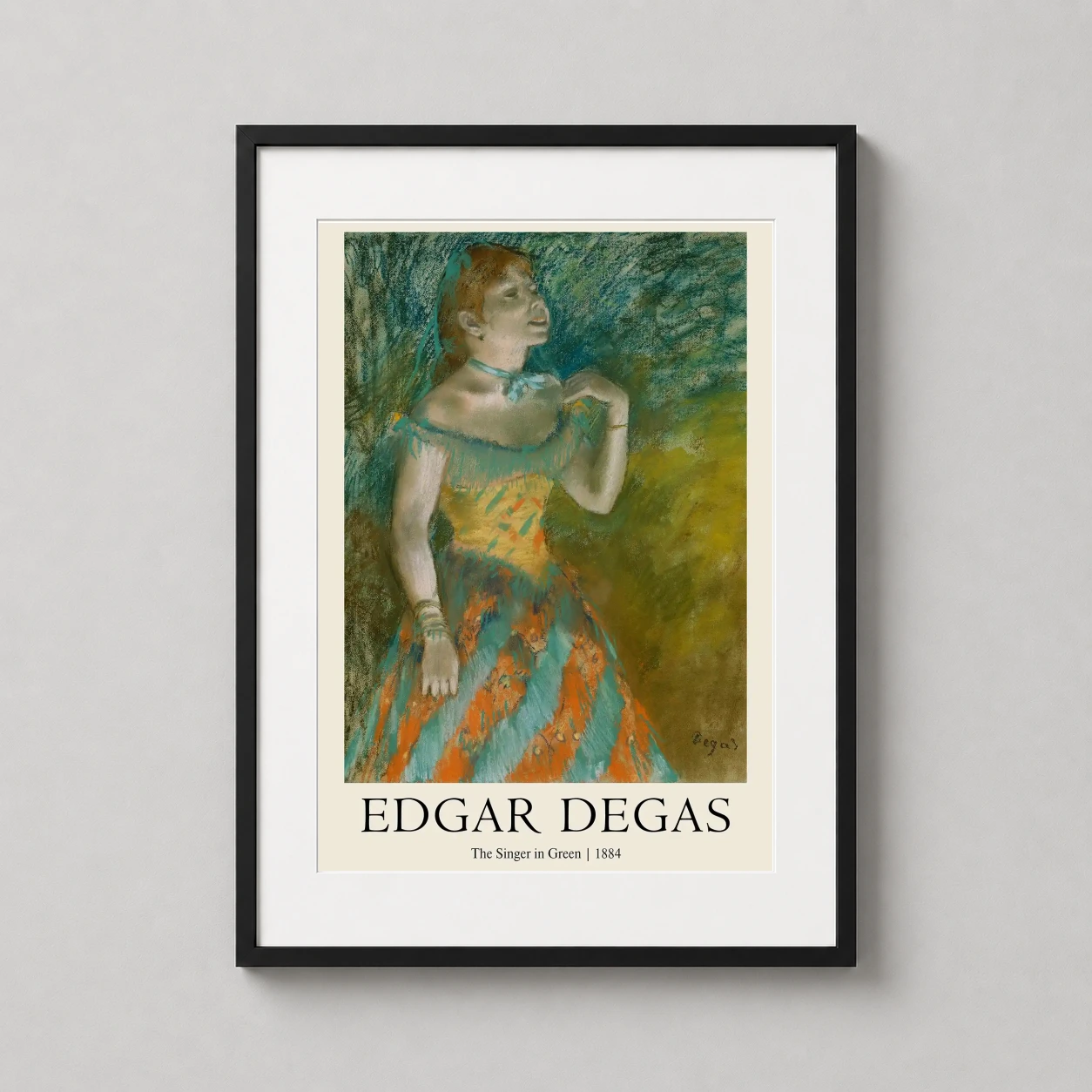 Edgar Degas Singer Green — vibrant pastel portrait by Edgar Degas featuring a young female