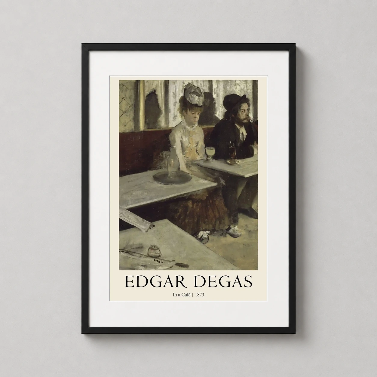 Edgar Degas Café L'absinthe — edgar Degas depicts a somber woman and man seated at a Parisian café