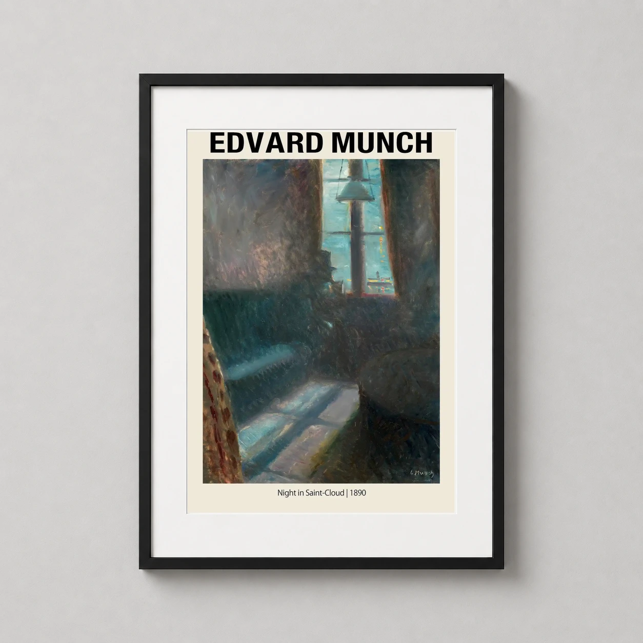 Edvard Munch Night Saint-cloud — atmospheric expressionist painting showing a dark interior room with