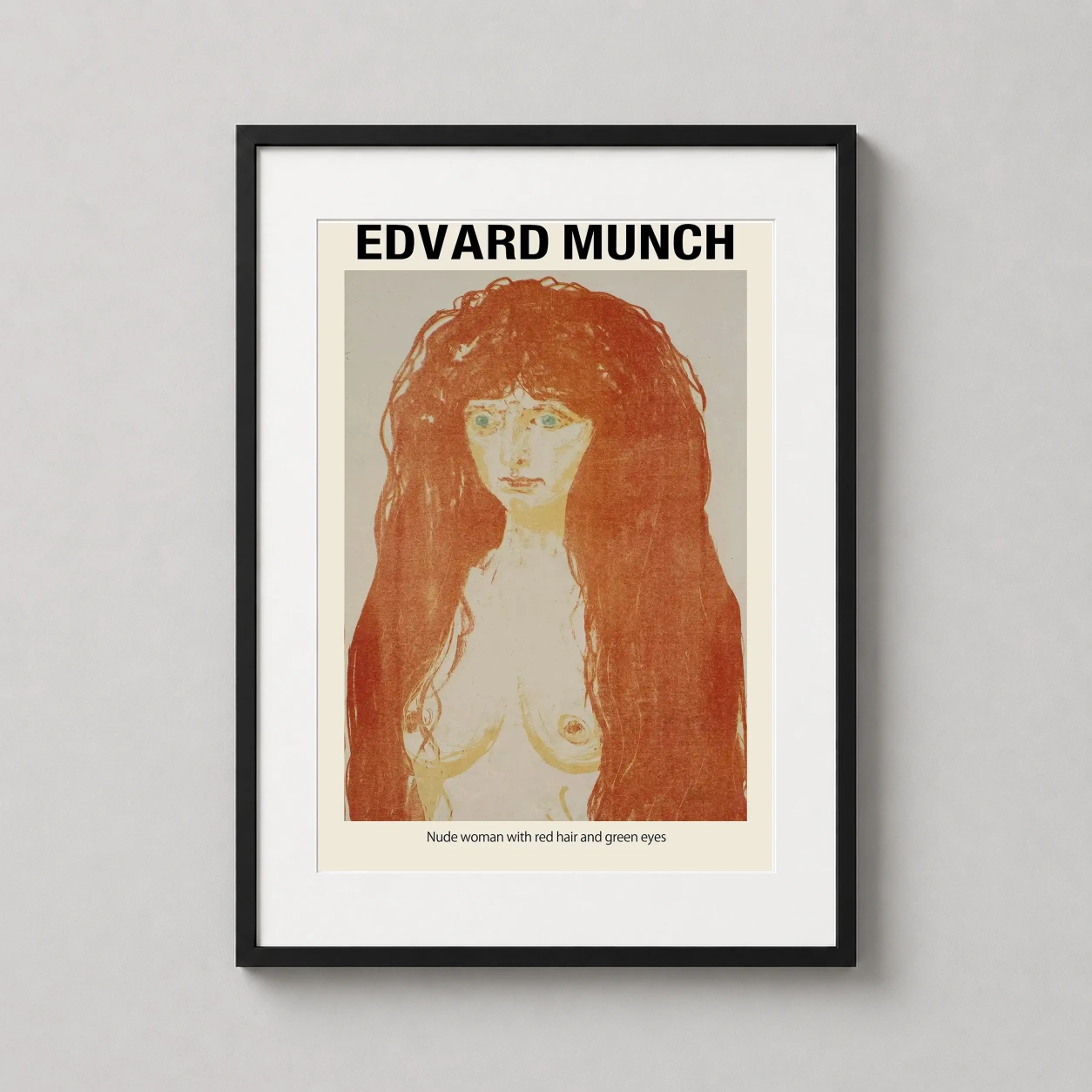 Nude Woman Hair Eyes — expressive Edvard Munch art print featuring a nude woman with wild red