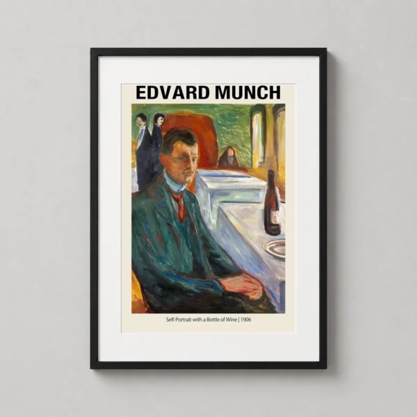 Edvard Munch Self-Portrait with a Bottle of Wine, 1906 Art Print
