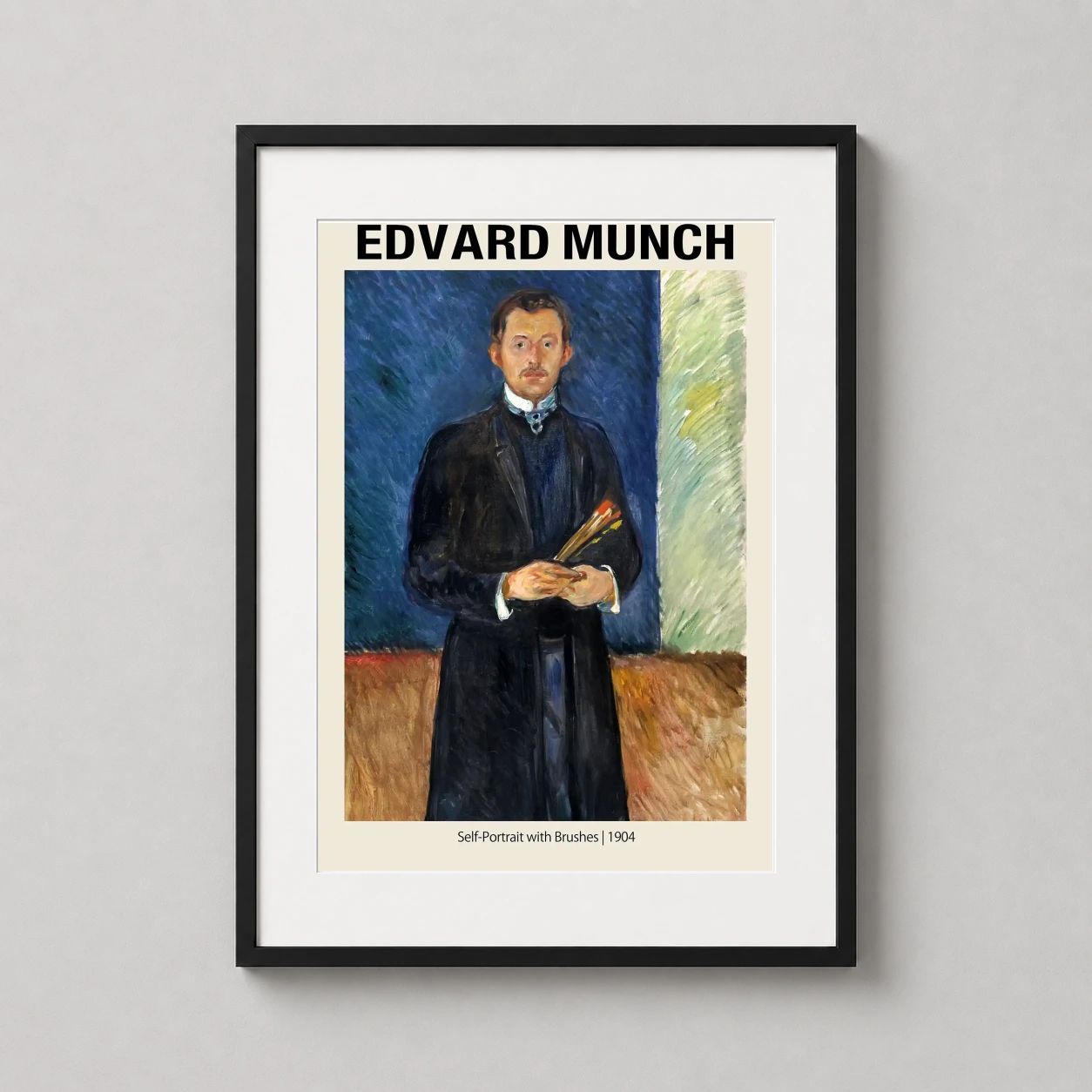 Edvard Munch Self-portrait Brushes — 1904 self-portrait by Edvard Munch featuring the artist holding brushes