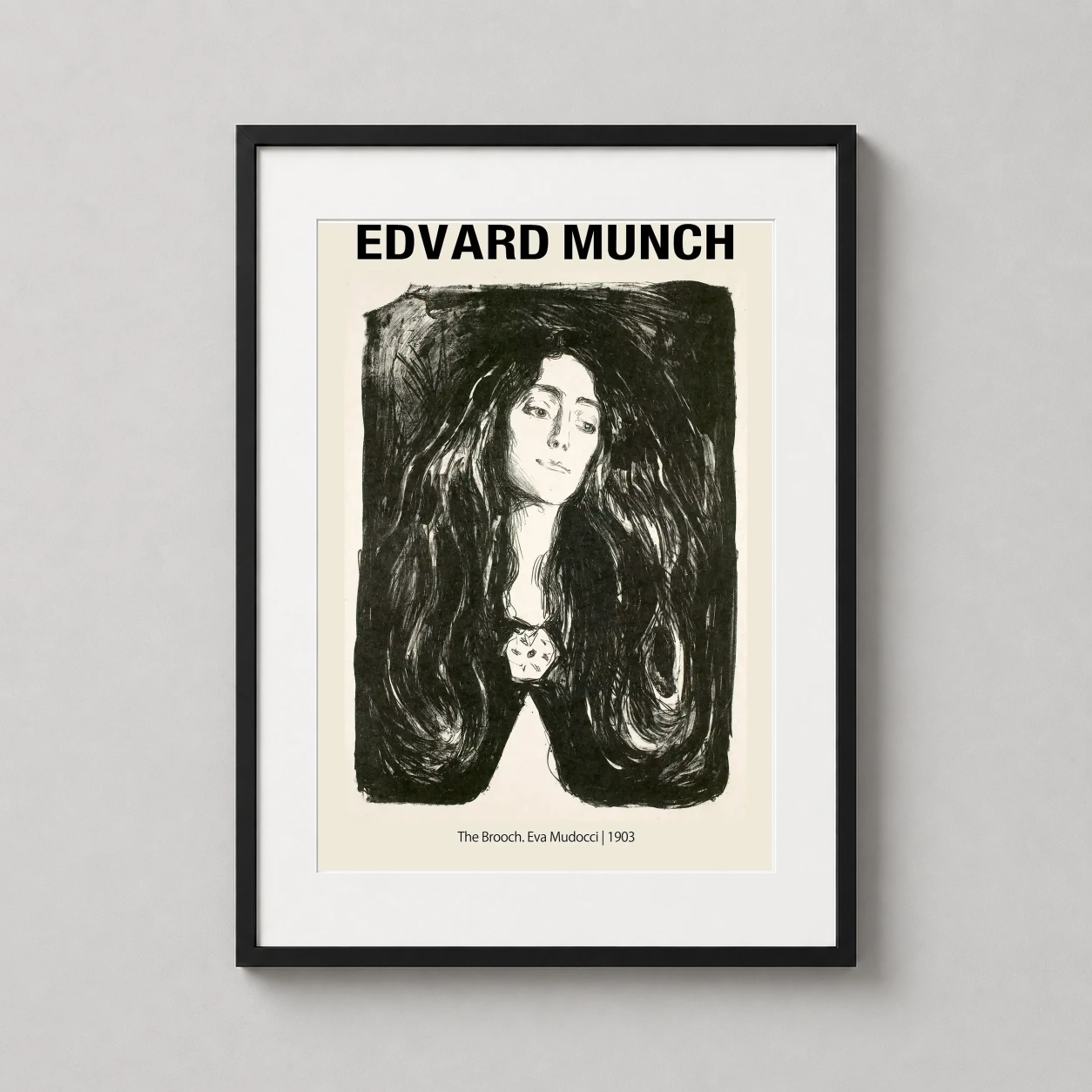 Brooch Eva Mudocci 1903 — striking monochrome expressionist portrait of Eva Mudocci featuring